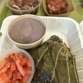 Young's Fish Market - Beef Lau Lau plate with a slide of shoyu poke and no foget the turkey tail! - Hawaiian Near Me - Honolulu, Hawaii