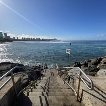 Kaka'ako Waterfront Park - At the very far east end of the park, there is a stair to access the ocean for the surfers - Parks Near Me - Honolulu, Hawaii Kaka'ako Waterfront Park - At the very far east end of the park, there is a stair to access the ocean for the surfers - Parks Near Me - Honolulu, Hawaii