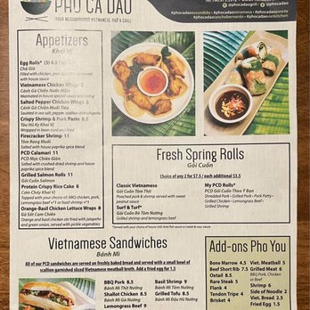 Pho Ca Dao Grill - Menu page 1 as of July 2021 - Vietnamese Near Me - Escondido, California Pho Ca Dao Grill - Menu page 1 as of July 2021 - Vietnamese Near Me - Escondido, California