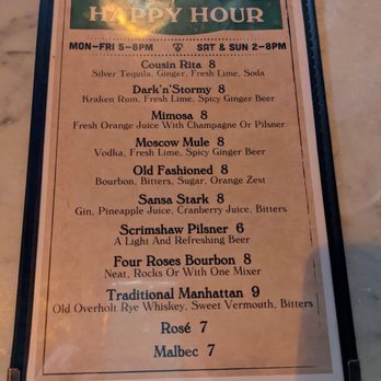 Thirsty Crow - Happy hour menu - Cocktail Bars Near Me - Los Angeles, California