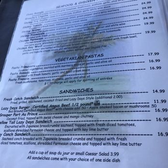Lazy Days Restaurant - Menu - Seafood Near Me - Islamorada, Florida