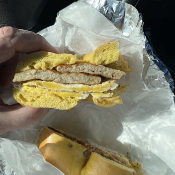 Bagelwich Bagel Bakery - Jalapeño bagel with double egg and turkey sausage. - Bagels Near Me - West Caldwell, New Jersey Bagelwich Bagel Bakery - Jalapeño bagel with double egg and turkey sausage. - Bagels Near Me - West Caldwell, New Jersey