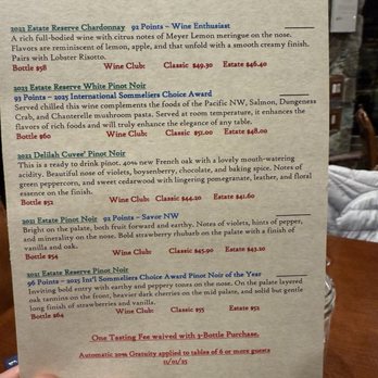 Blakeslee Vineyard Estate - Flight menu (week prior to Thanksgiving) - Wine Tasting Room Near Me - Sherwood, Oregon