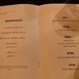 Last night's menu Last night's menu