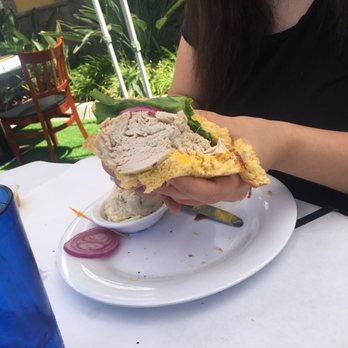 Milton's - Triple decker open faced turkey on challah with potato salad and pickle - Delis Near Me - Del Mar, California Milton's - Triple decker open faced turkey on challah with potato salad and pickle - Delis Near Me - Del Mar, California