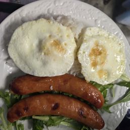 Pineapple sausage with eggs and rice.