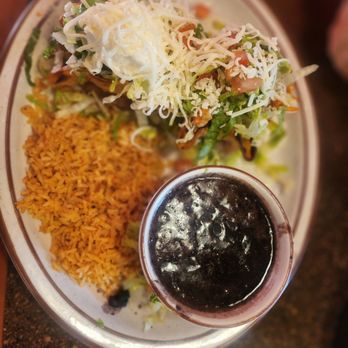 Las Trojes Mexican Restaurant - 2 chicken tostadas with black beans and rice. - Mexican Near Me - Sparks, Nevada