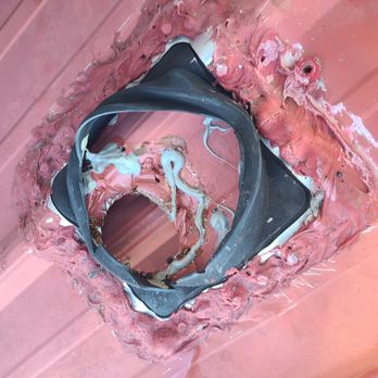 Rackley Roofing - Siliconed boot due to overdriven screws not holding it - Roofing Near Me - Murfreesboro, Tennessee Rackley Roofing - Siliconed boot due to overdriven screws not holding it - Roofing Near Me - Murfreesboro, Tennessee