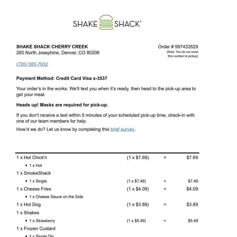 Shake Shack Cherry Creek - Day date at CCN - picked up and ate in the car - Burgers Near Me - Denver, Colorado