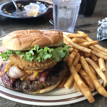 Angie's Restaurant - The hickory burger!!! Soooooo juicy and delicious! Best fries too! - Breakfast & Brunch Near Me - Logan, Utah