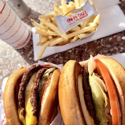 In-N-Out Burger - Double - Double cheeseburger, Cheeseburger, fries and a med drink