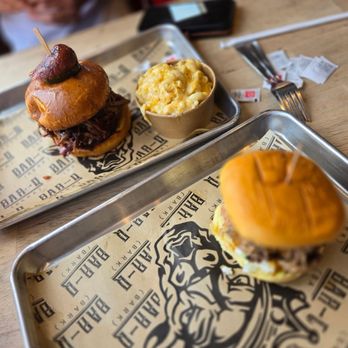 Bar-Q - Pulled pork sandwich and the beef brisket with sausage!! So good - Southern Near Me - Richmond, Virginia Bar-Q - Pulled pork sandwich and the beef brisket with sausage!! So good - Southern Near Me - Richmond, Virginia