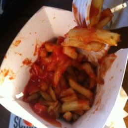 french fries with ketchup and ketchup