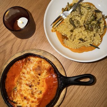 Bl00m - lasagna (bottom), mafaldine (top) - Wine Bars Near Me - Santa Ana, California