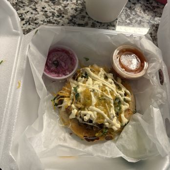 New River Flea Market - A pork and cheese super pupusa topped with steak - Flea Markets Near Me - Tifton, Georgia New River Flea Market - A pork and cheese super pupusa topped with steak - Flea Markets Near Me - Tifton, Georgia