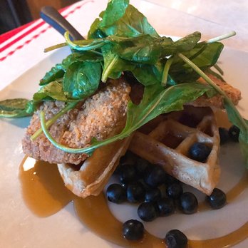 The Fiction Kitchen - Fried "chicken" and waffles - the mock meat tasted just like chicken!! - Vegan Near Me - Raleigh, North Carolina The Fiction Kitchen - Fried "chicken" and waffles - the mock meat tasted just like chicken!! - Vegan Near Me - Raleigh, North Carolina
