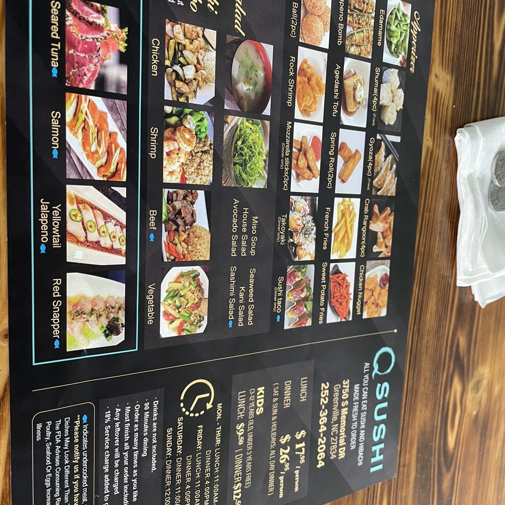 Q Sushi - Front of menu - Japanese Near Me - Greenville, North Carolina