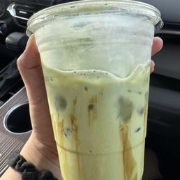 Matcha latte with black sugar syrup