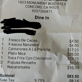 El Centro Americano - Our bill - Seafood Near Me - Concord, California El Centro Americano - Our bill - Seafood Near Me - Concord, California