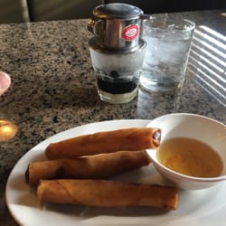 Oriental Grill - Iced coffee, fried spring rolls.