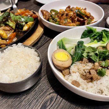 The Joy Luck - Sizzling chicken $17.50, farmers beef $17, braised pork belly stew $16.  Very small and overpriced portions. - Taiwanese Near Me - Louisville, Kentucky