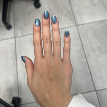 Manicurious NYC - Tips with gel, blue cateye color - Nail Salons Near Me - Staten Island, New York Manicurious NYC - Tips with gel, blue cateye color - Nail Salons Near Me - Staten Island, New York