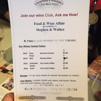 Stephen & Walker - Menu for the Wine & Food Affair 2015 - Wine Tasting Room Near Me - Healdsburg, California Stephen & Walker - Menu for the Wine & Food Affair 2015 - Wine Tasting Room Near Me - Healdsburg, California