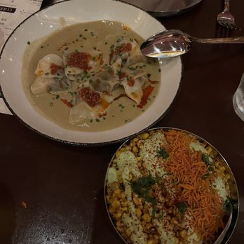 Ghee Indian Kitchen - Mushroom momo and charred corn - Indian Near Me - Miami, Florida
