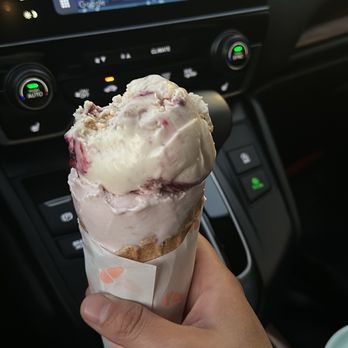 Kate's Ice Cream - Marionberry Cobbler and Strawberry in waffle cone, just delicious! - Ice Cream & Frozen Yogurt Near Me - Portland, Oregon Kate's Ice Cream - Marionberry Cobbler and Strawberry in waffle cone, just delicious! - Ice Cream & Frozen Yogurt Near Me - Portland, Oregon