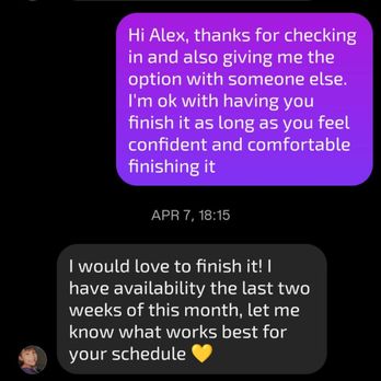 Les Tattoos - Last message I sent and never received a response. - Tattoo Near Me - Sacramento, California