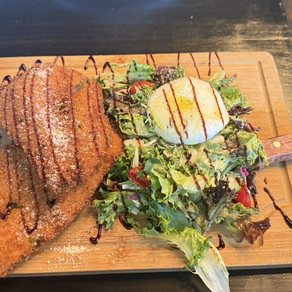 Harps Of Trinity - Chicken Milanese with a delicious salad topped with burrata! - Irish Pub Near Me - Trinity, Florida