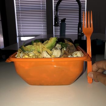 Salad and Go - Fork to show depth of the bowl. I couldnt finish it...enough for 2 meals EASY - Fast Food Near Me - Dallas, Texas