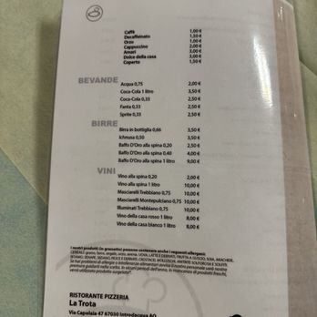 La Trota - Backside of regular menus - Pizza Near Me - Introdacqua, AQ La Trota - Backside of regular menus - Pizza Near Me - Introdacqua, AQ