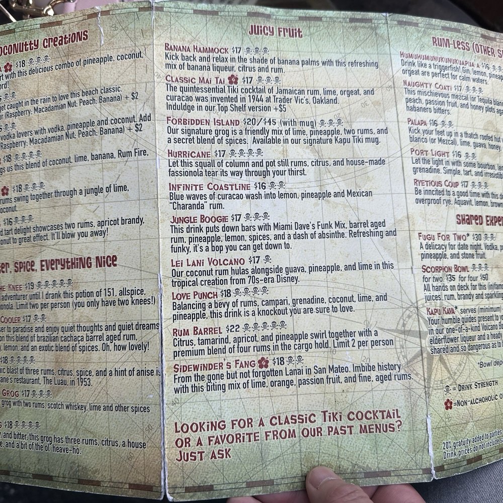 Forbidden Island - Menu - 3/2026 - Tiki Bars Near Me - Alameda, California