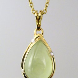 Summit Jewelers - Subtle prehnite in 18k yellow gold accented by diamonds.