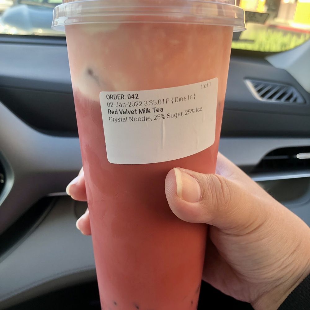 TOCOTEA - Red Velvet Milk Tea includes cheese foam with Crystal boba (supposed to be Crystal noodle) - Bubble Tea Near Me - Union City, California TOCOTEA - Red Velvet Milk Tea includes cheese foam with Crystal boba (supposed to be Crystal noodle) - Bubble Tea Near Me - Union City, California