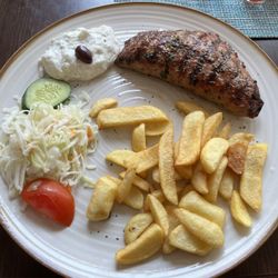Taverna Santorini - Bifteki with fries. from the lunch menu