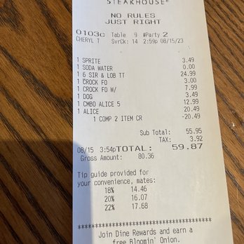 Outback Steakhouse - So they basically think no one knows math. - Steakhouses Near Me - Delray Beach, Florida