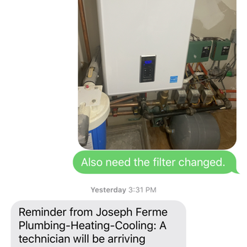 Joseph Ferme Plumbing and Heating - Text confirming appointment - Heating & Air Conditioning/HVAC Near Me - East Islip, New York Joseph Ferme Plumbing and Heating - Text confirming appointment - Heating & Air Conditioning/HVAC Near Me - East Islip, New York