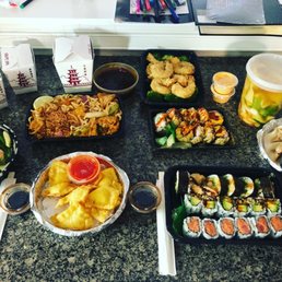 a variety of sushi dishes