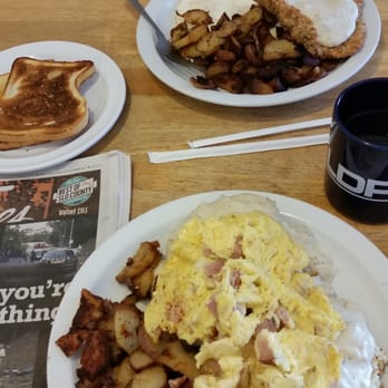 Lil'Bits - Hubs had the Chicken fried steak. I had the Tuesday special: biscuits and gravey, topped with scrambled ham and eggs. - American Near Me - Grover Beach, California