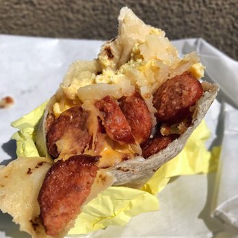 Lucky Boy - Spicy Louisiana Sausage Breakfast Burrito: ~$7.00 - Fast Food Near Me - Pasadena, California Lucky Boy - Spicy Louisiana Sausage Breakfast Burrito: ~$7.00 - Fast Food Near Me - Pasadena, California