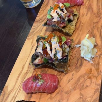 BF Miyabi - Special the owners made for us. Uni (sea urchin) tuna cheek and sushi tacos - Sushi Bars Near Me - Roseville, California