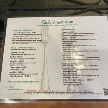 Ruby's Fast Food - Menu - Filipino Near Me - Chicago, Illinois