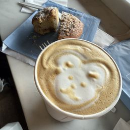 Simple syrup latte and cinnamon coffee cake. Simple syrup latte and cinnamon coffee cake.