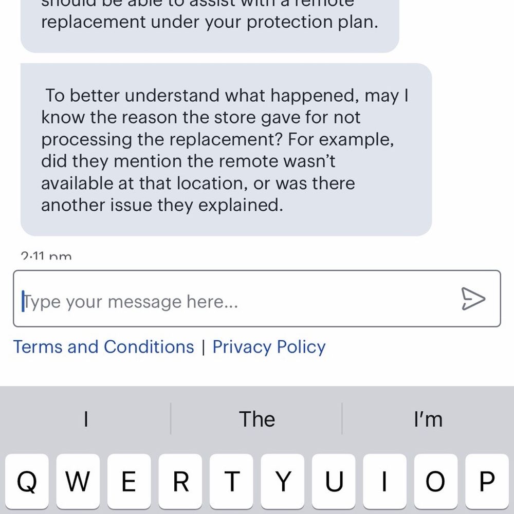 Confirming that even live agent said I could stop by bestbuy and get my replacement Confirming that even live agent said I could stop by bestbuy and get my replacement