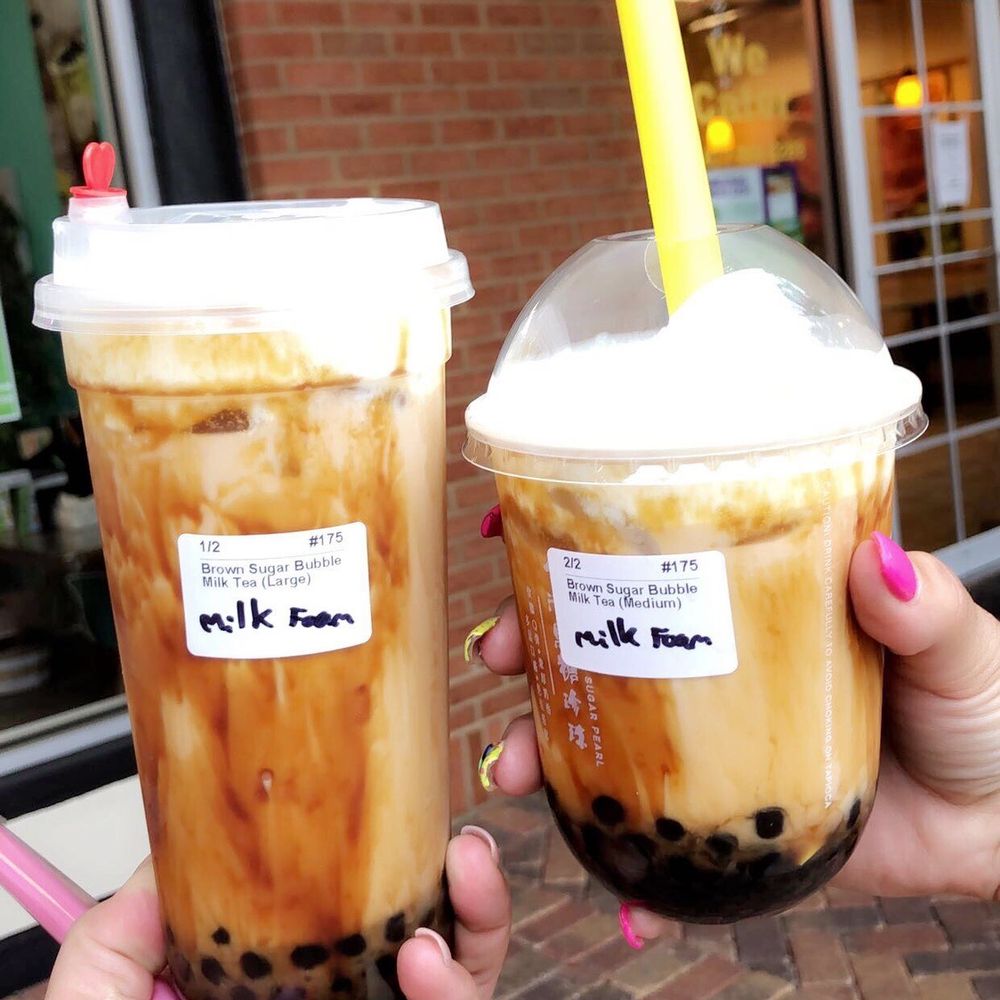 Tbaar Cafe Oakleaf - Brown Sugar Milk Tea with milk foam on top. - Cafes Near Me - Jacksonville, Florida Tbaar Cafe Oakleaf - Brown Sugar Milk Tea with milk foam on top. - Cafes Near Me - Jacksonville, Florida