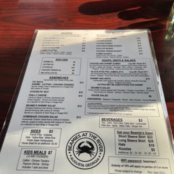 Beamie's at the River - Menu as of jun 2023 - American Near Me - Augusta, Georgia