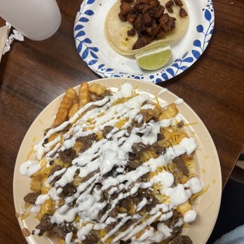 Juanito's Tacos - Carne Asada Fries (asked for no cilantro) Al Pastor Soft Taco - Mexican Near Me - Highland, California Juanito's Tacos - Carne Asada Fries (asked for no cilantro) Al Pastor Soft Taco - Mexican Near Me - Highland, California