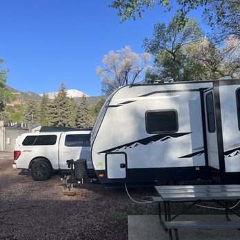 Pikes Peak RV Park - Our trailer at our site with a view of pikes Peak - RV Parks Near Me - Manitou Springs, Colorado Pikes Peak RV Park - Our trailer at our site with a view of pikes Peak - RV Parks Near Me - Manitou Springs, Colorado